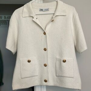 Zara Cream Short Sleeve Cardigan